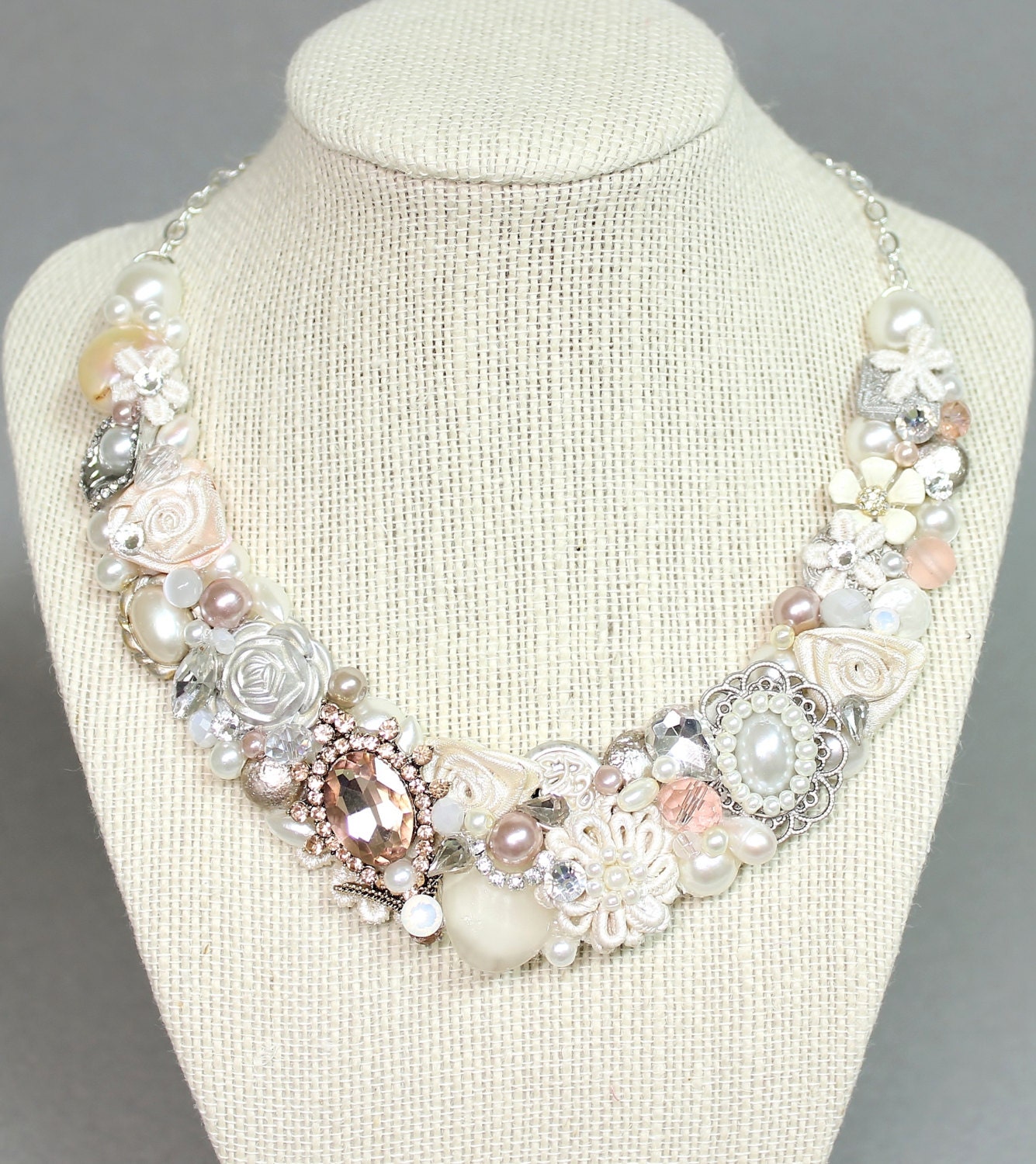 Blush Bridal Necklace Vintage Inspired Statement by BrassBoheme