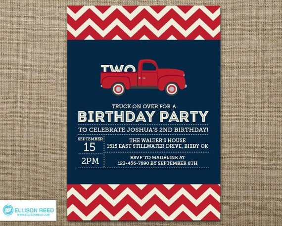 Truck Invitation - First Birthday Invitation -Truck Printable - Country Truck Invitation - Classic Truck Invitation - All American Birthday Il_570xn