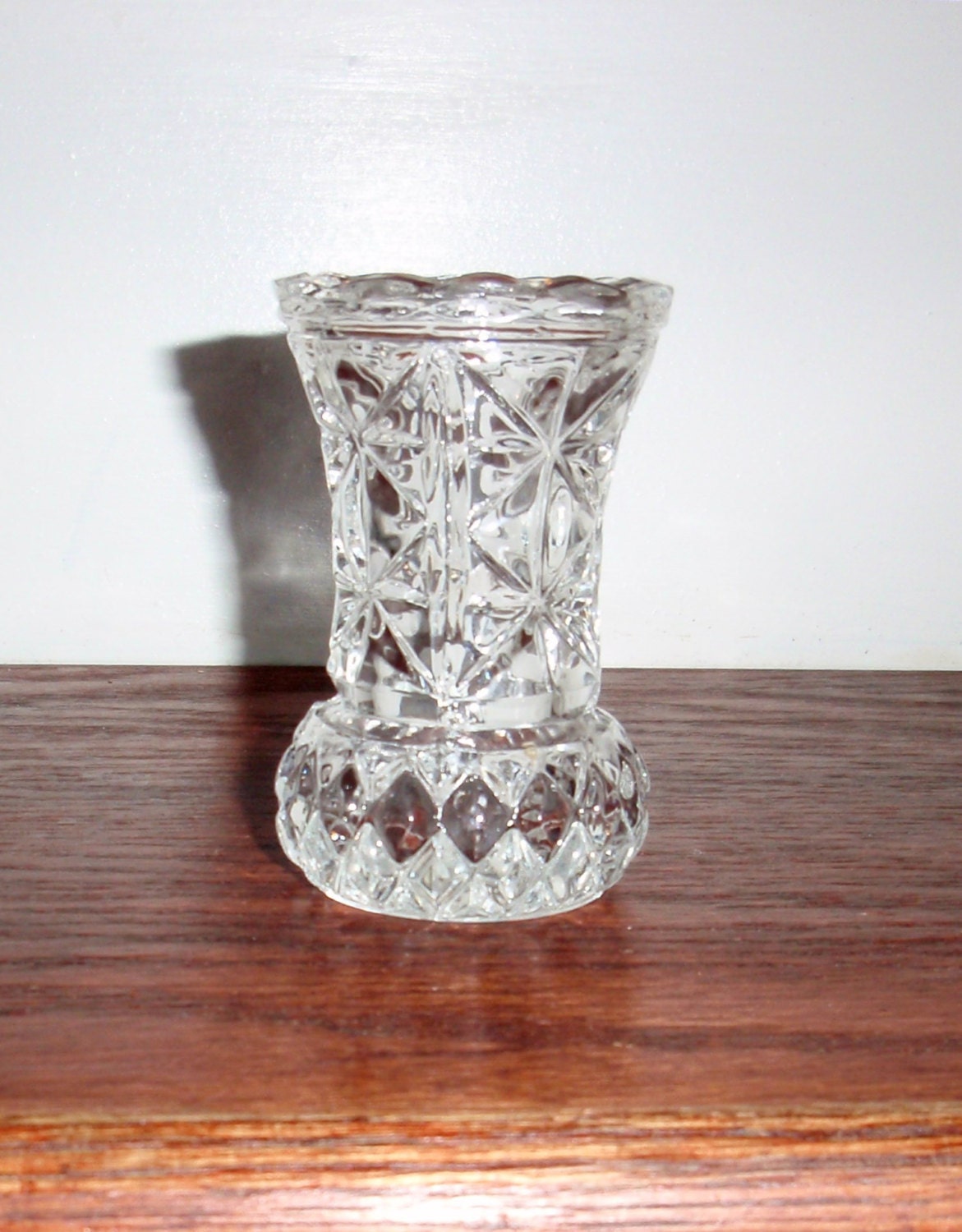 CLEAR LEAD CRYSTAL Toothpick Holder Star Cut Panels by GlassPalace