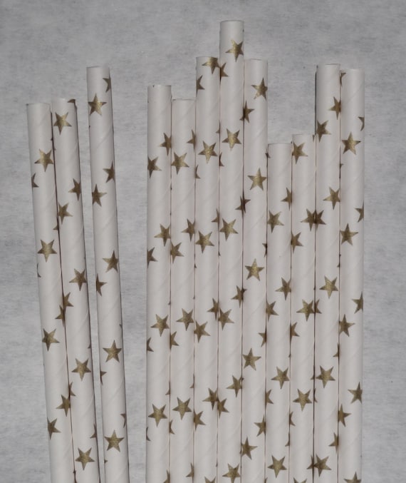 Metallic Gold Star Paper Straws, 50 Pack, Wedding Straws, Golden Paper Straws Il_570xn