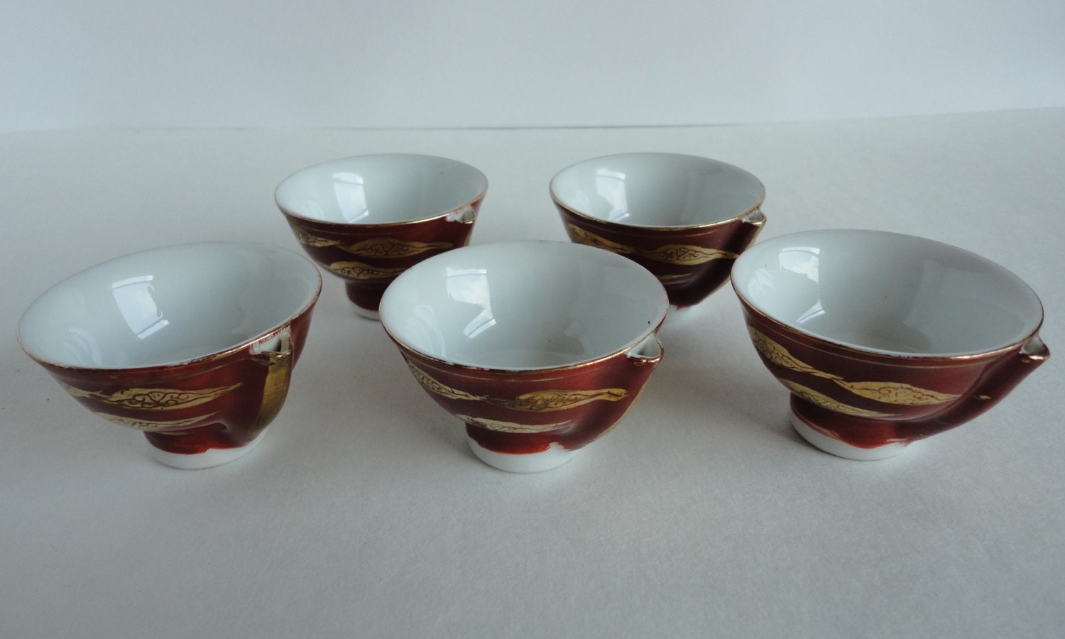 Sake 1970s Vintage Japanese Whistling Handpainted Cups whistle  Saki Five   vintage Rice cups