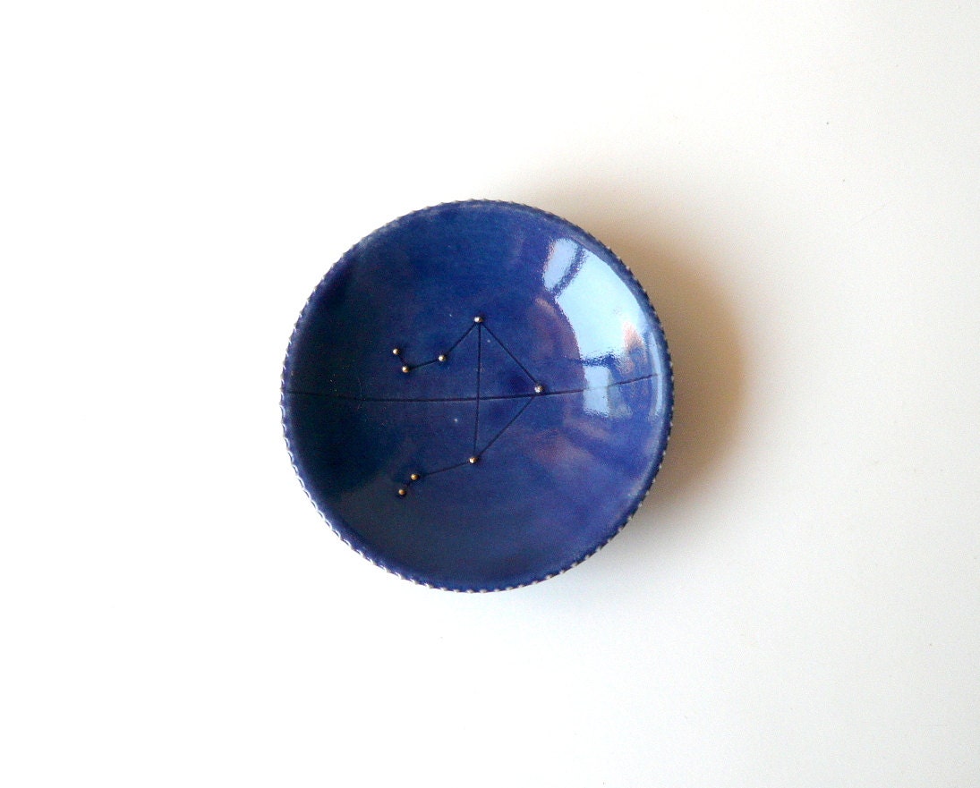 Libra Constellation Bowl in Midnight Blue with Gold Stars - CrowWhitePottery
