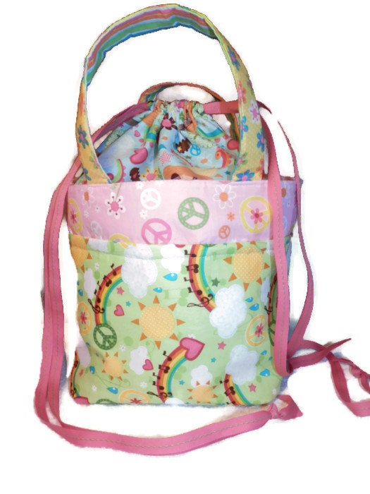 LUNCH BAG TOTE Waterproof Drawstring Top Lightweight Colorful Cotton ...