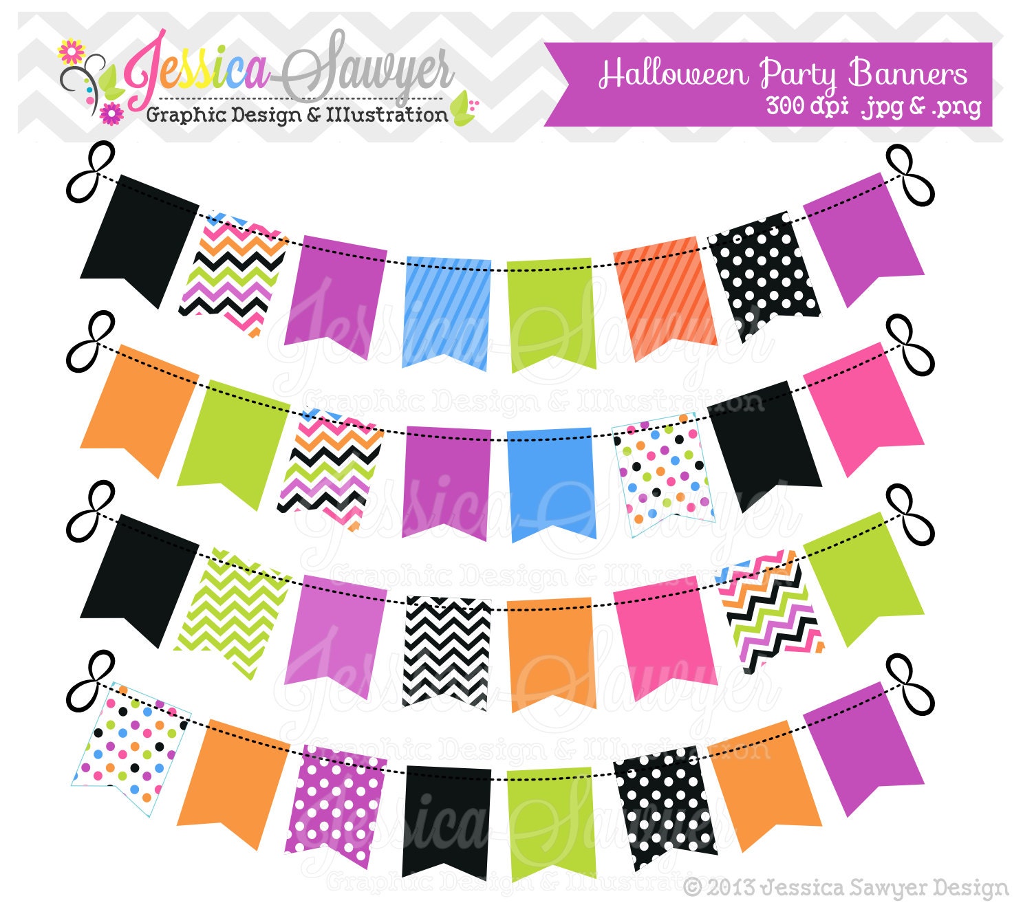 INSTANT DOWNLOAD, halloween bunting banners, party banner, orange, green, purple, clipart banner, commercial use, invitations, scrapbooking Il_570xn