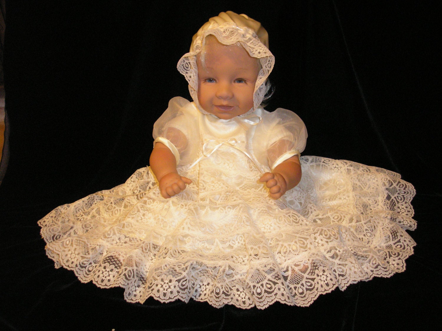 Sally's tiered lace ecru Christening gown
