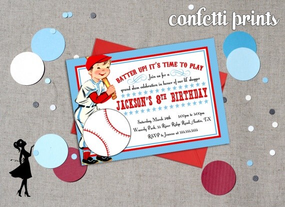 Vintage Baseball Birthday Invitation - BATTER UP Printable Il_570xn