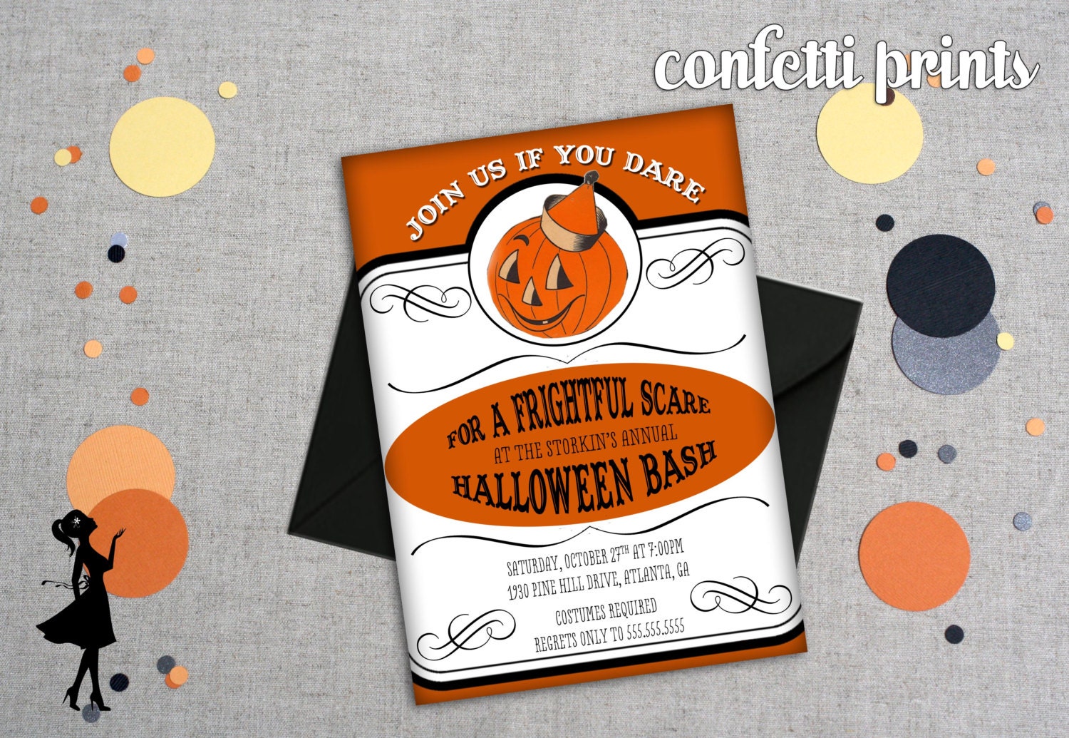 Halloween Party Invitation - VINTAGE PUMPKIN POSTER Printable Il_570xn