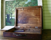 Antique Artist Paint Box Wooden Dovetail Metal Handle with Keyhole Supply Case - FernHillRd