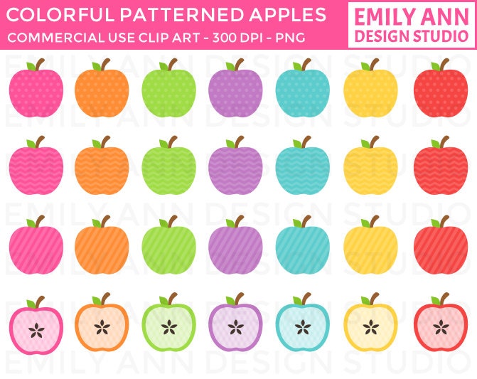 50% OFF - Apples Colorful Polka Dot Chevron Stripes Plaid Cute Clip Art - Commercial Use - Scrapbooking Invitations Cards - Instant Download Il_570xn
