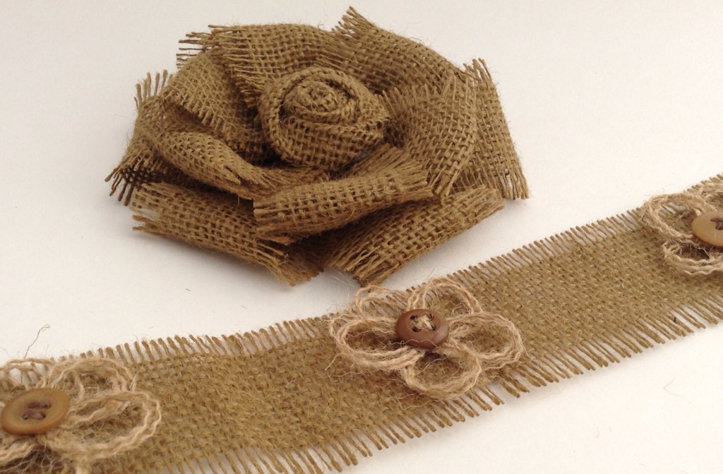 Mocha Brown Flower and Burlap Ribbon with Mini Button Flowers