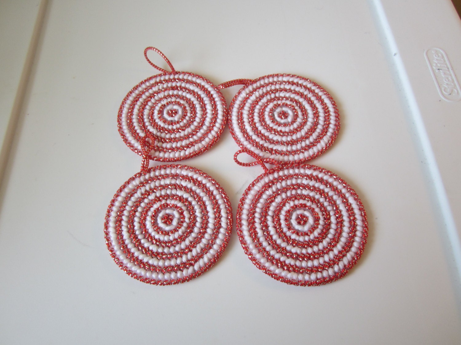 PEPPERMINT CANDY CHRISTMAS round ornaments in plastic needlepoint ...