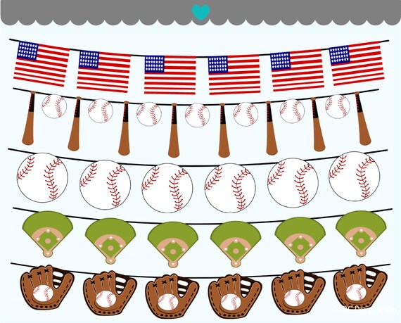 WINTER SALE - Sports Clip Art - Baseball Game Garland Bunting Clip Art - Digital Baseball Clipart Il_570xn