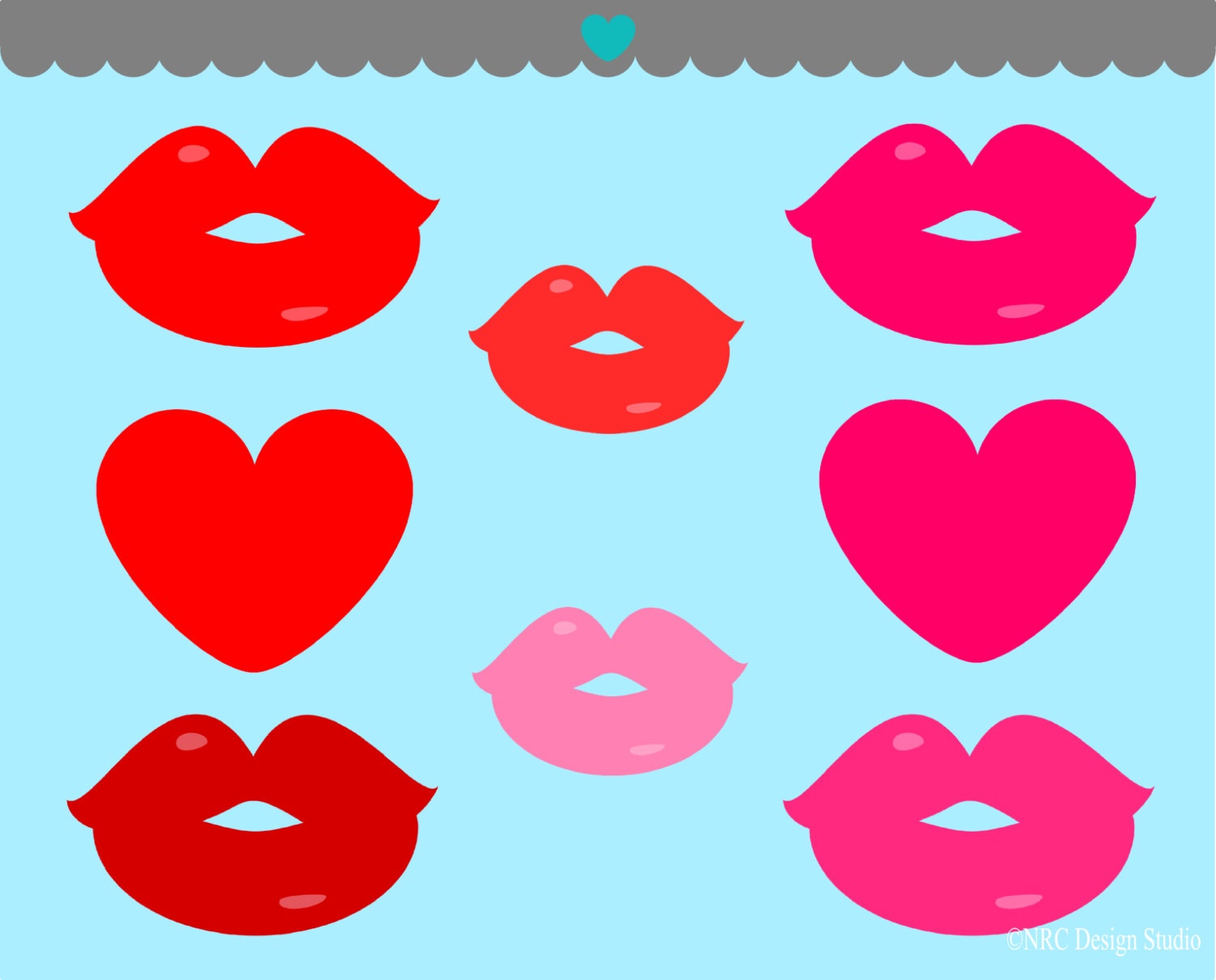 WINTER SALE - Valentine's Day Clip Art - Hearts and Kisses Clip Art - Digital Valentine Clipart Il_570xn