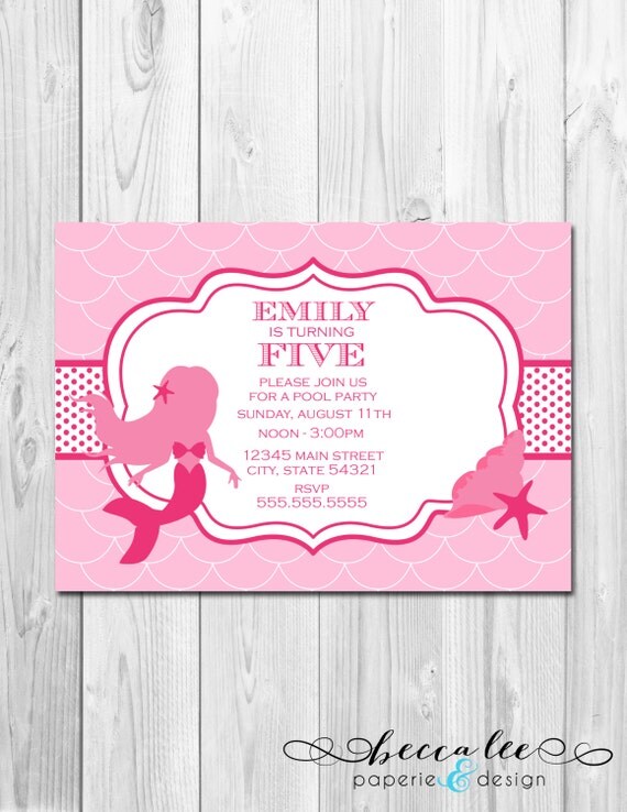 Mermaid Theme Birthday Party Invitation - Pink - DIY - Printable Il_570xn