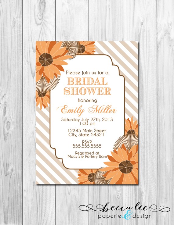 Bridal Shower, Birthday Party, Bachelorette Party, Engagement Party Invitation - Big Fall Blooms and Stripes - DIY - Printable Il_570xn