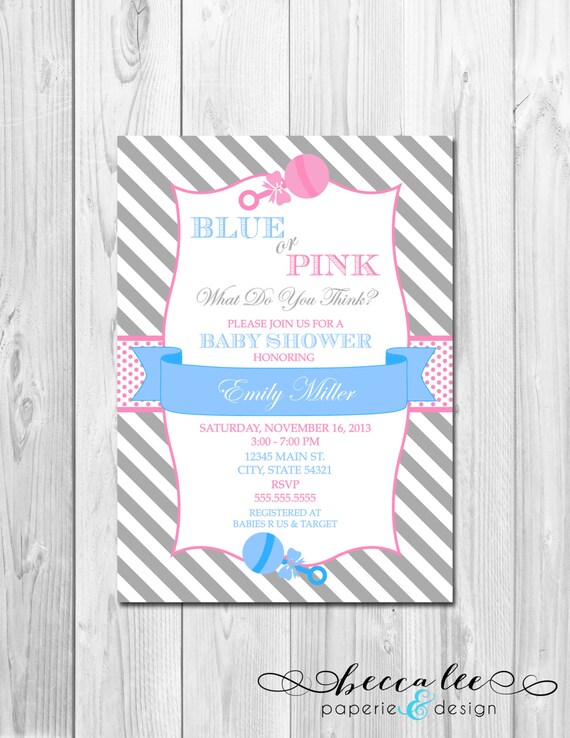 Blue or Pink What Do You Think Stripes Baby Shower Invitation - Gender Reveal - DIY - Printable Il_570xn