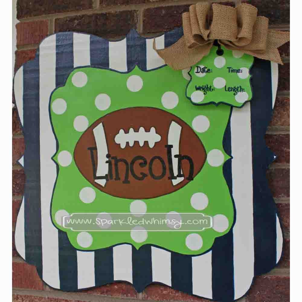 Personalized Football Baby Door Hanger/Sign For by SparkledWhimsy