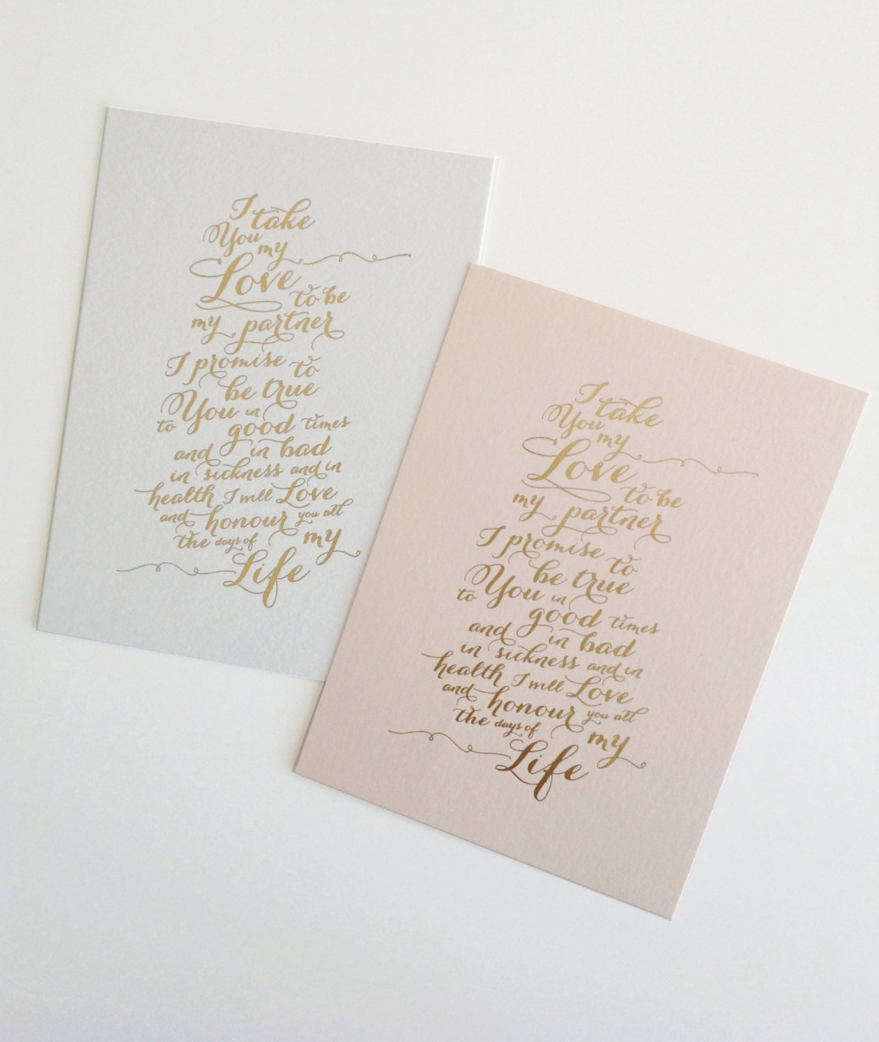 Gold Foil Wedding Vow Print - Letterpress or Metallic Paper - inkandpaperdesign