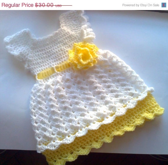 White Yellow Baby Frock, Toddler Clothes,  Newborn Outfit Dress Shower gift Photo prop Take home  Christening Infant Summer Dress - paintcrochet