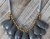 Anthropologie Extra Large Gray Necklace, Bib Necklace, Gray Statement Necklace, Tear Drop Necklace, Statement Necklace - BeadsbeeBoutique