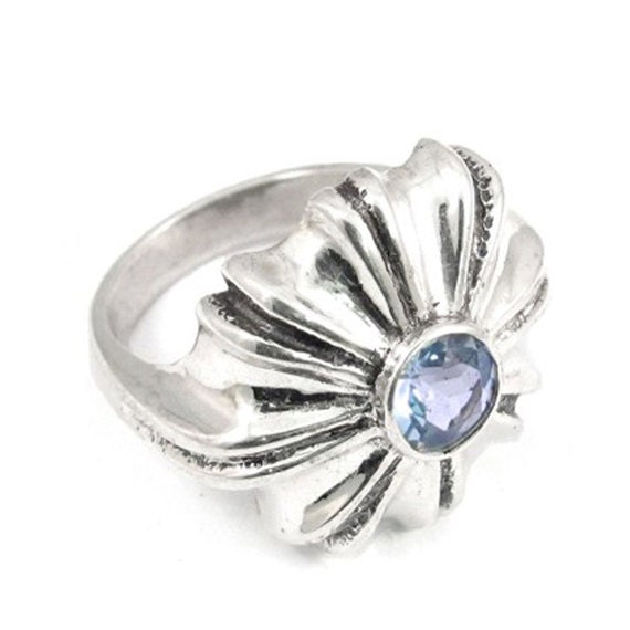 Shell inspired sterling silver ring with a stone - NatashaGjewellery