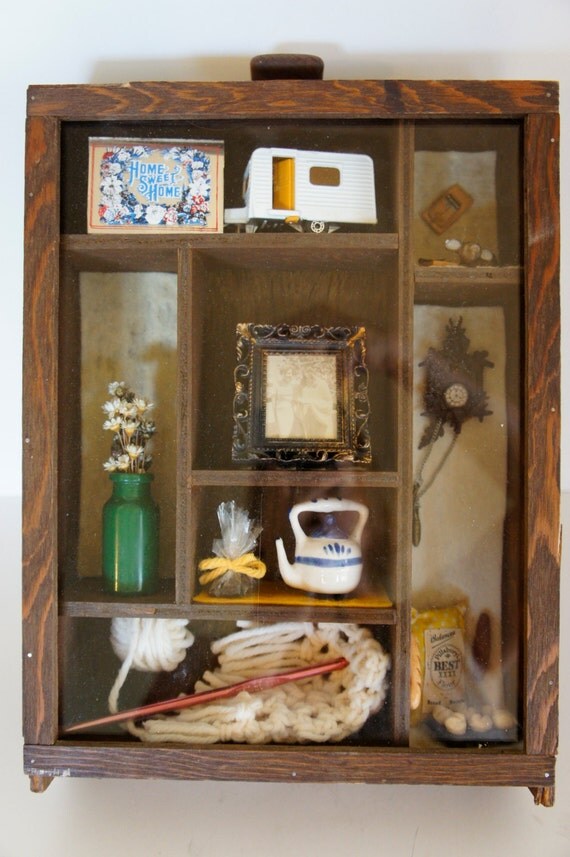 vintage wooden shadow box drawer miniatures display by gleaned