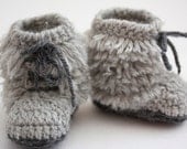Crochet Grey Moccasin Winter Boots with Fringe- Babies - Poteryasha