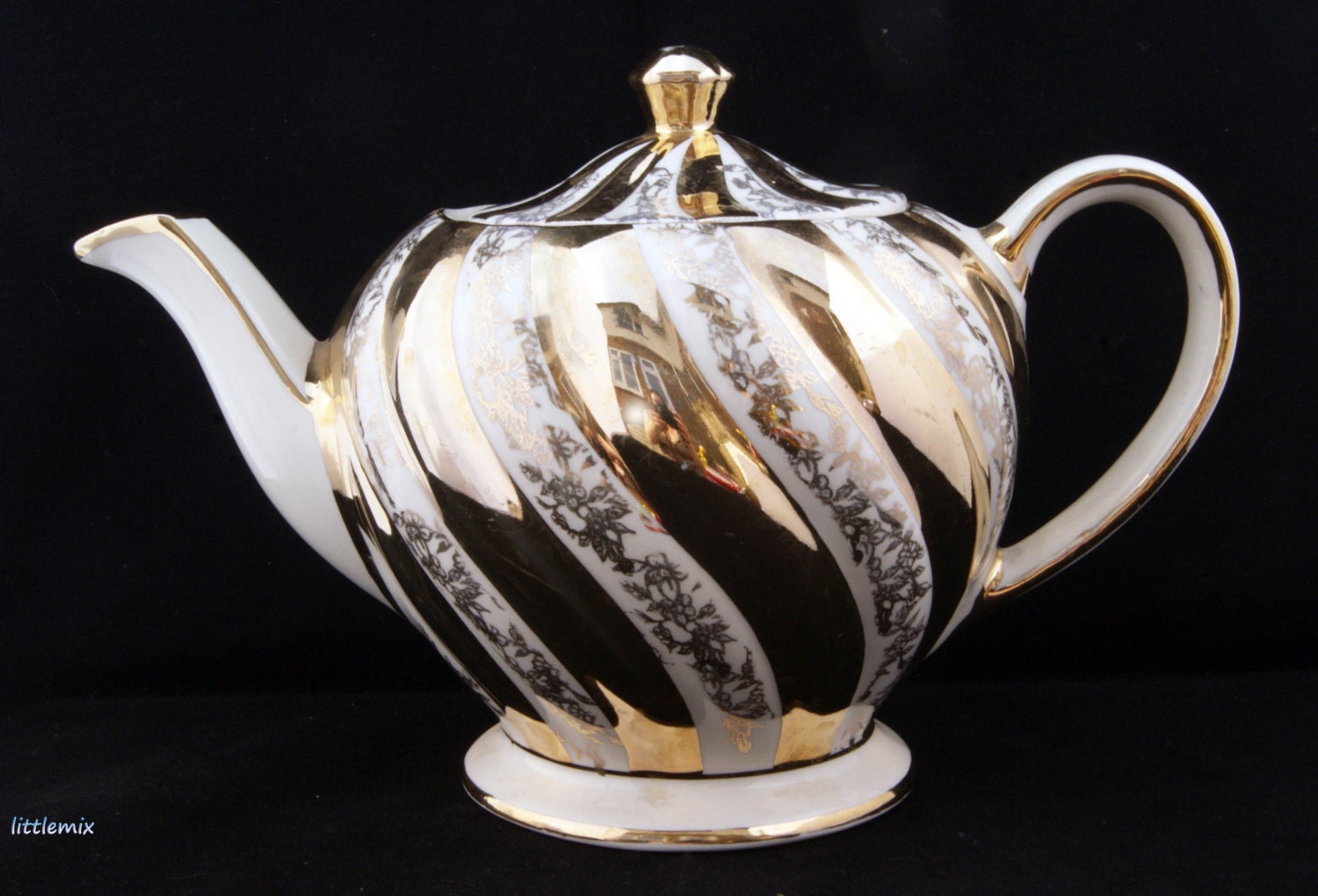 Vintage SADLER Gold & Floral Swirl Teapot. Made In By Littlemix