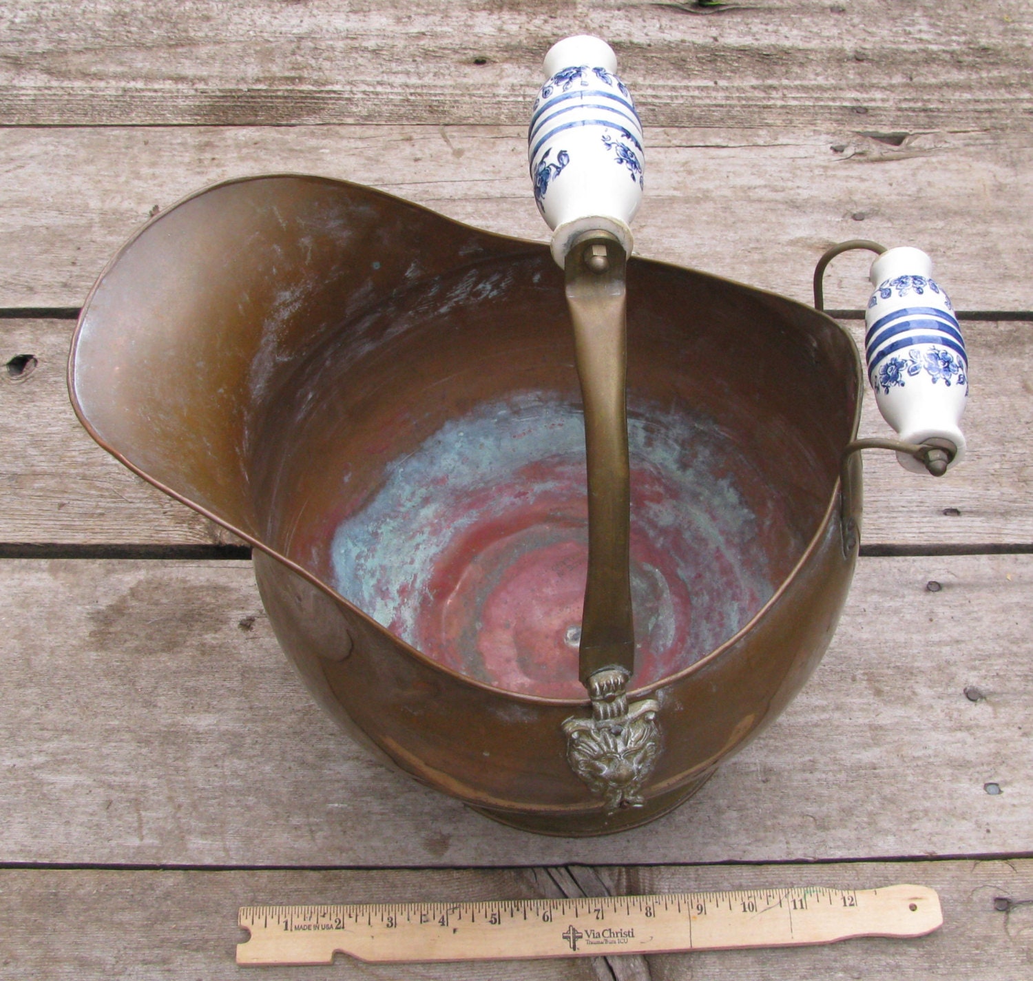 Items similar to BLUE DELFT Copper ASH Bucket, Planter, Decorative