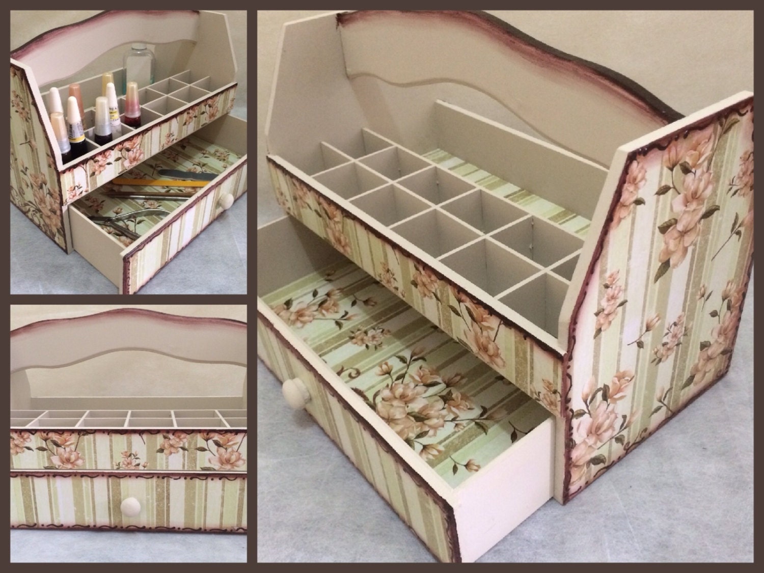 Nail Polish Organizer Wooden Storage Box with by CLVLArtsBrazil