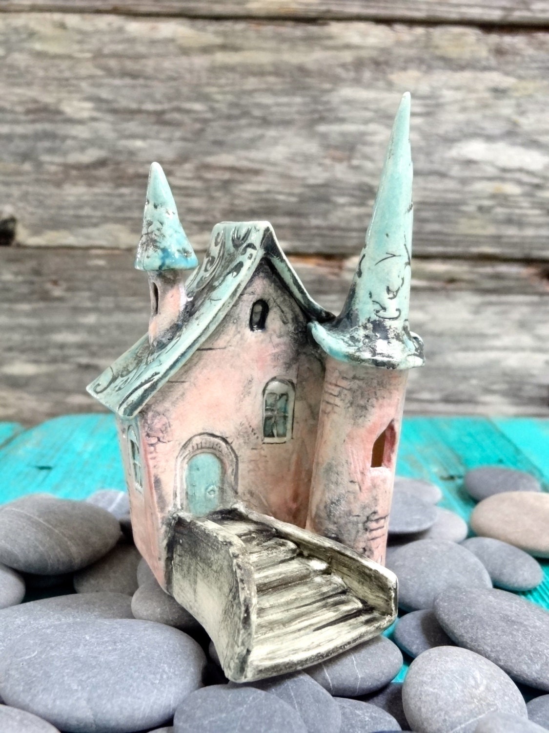 Miniature fairy castle- OOAK ceramic porcelain mini house sculpture