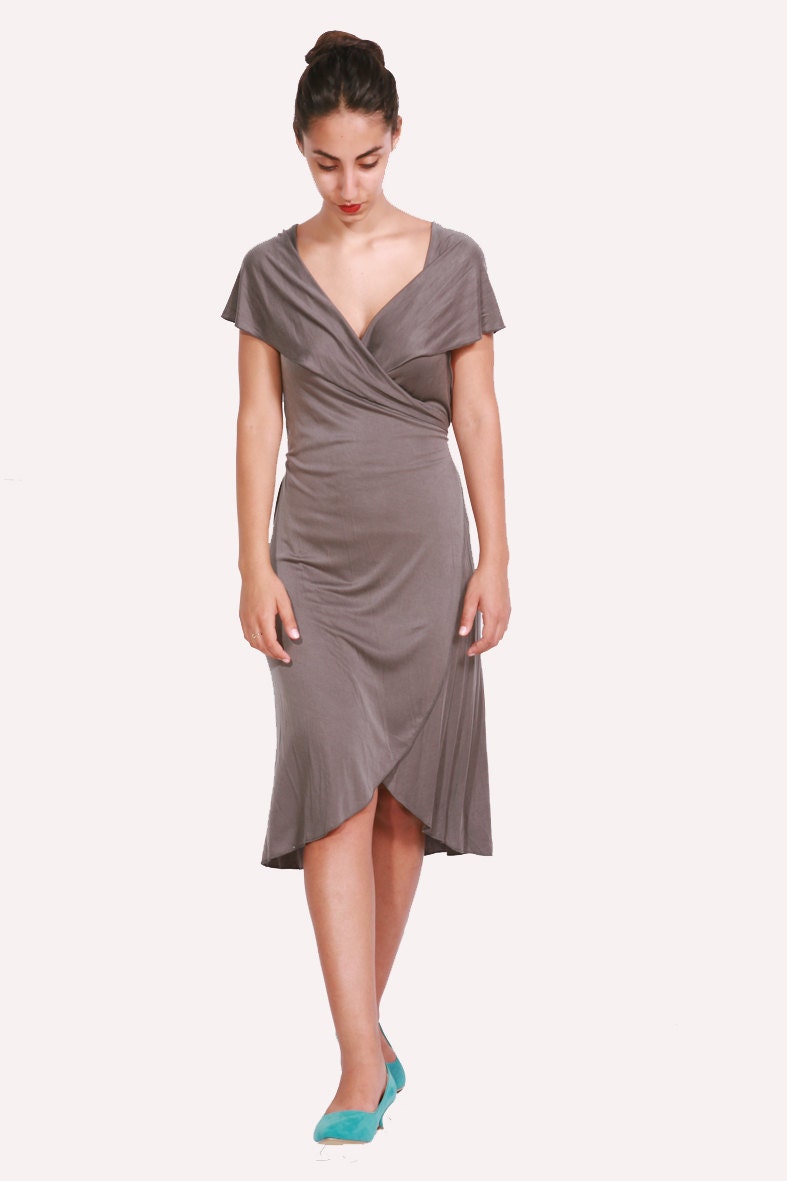 gray wrap dress// Summer sexy dress// Cupro wrap dress// Sleeveless gray dress - dragonflyhm