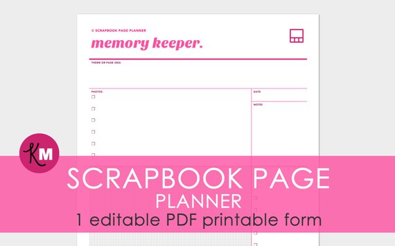 Scrapbook Page Planner 1 page editable PDF printable by KeepMake