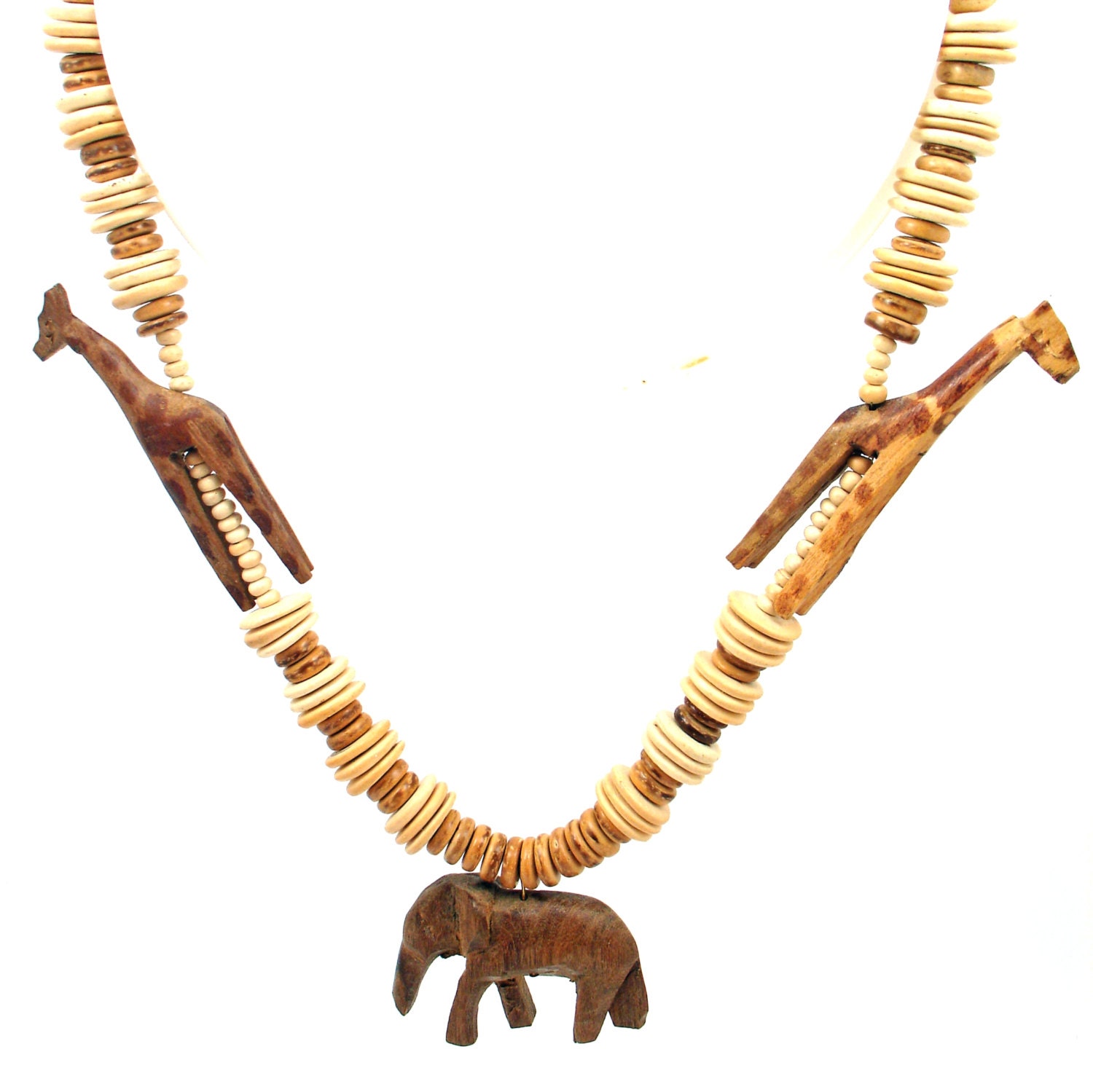 Vintage African Carved Wood Animal Necklace
