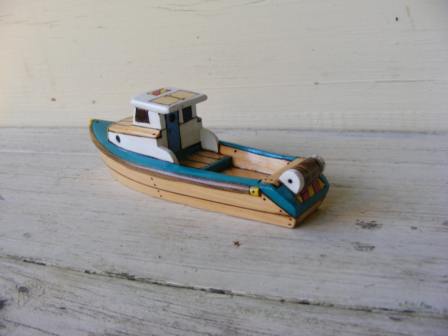 Green Skeena Wooden Toy Gillnet Fishing Boat by ToyBoatWorks