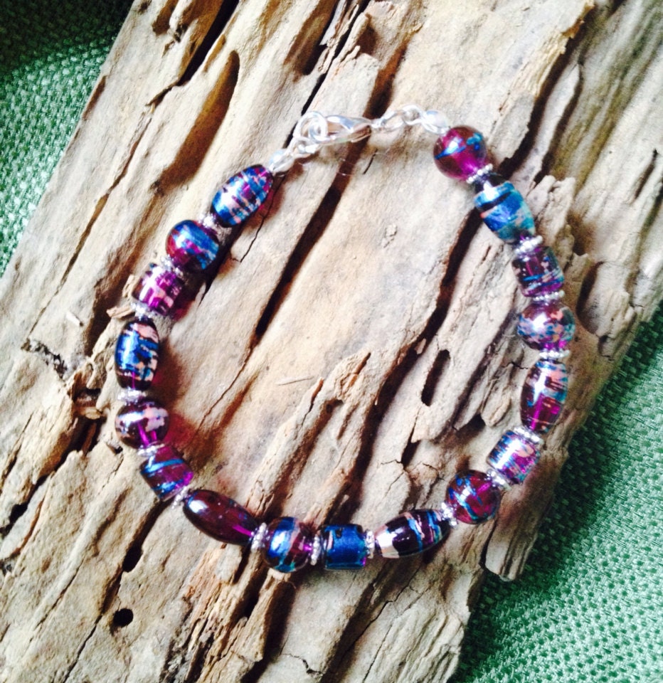 Items Similar To Iridescent Purple Blue Beaded Bracelet On Etsy