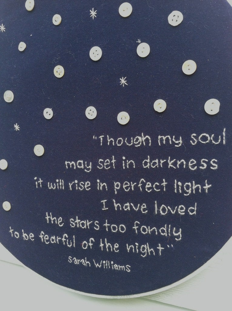 i have loved the stars too fondly//sarah williams old astonomer to his pupil// hand embroidered hoop art w/vintage buttons/ Il_570xn