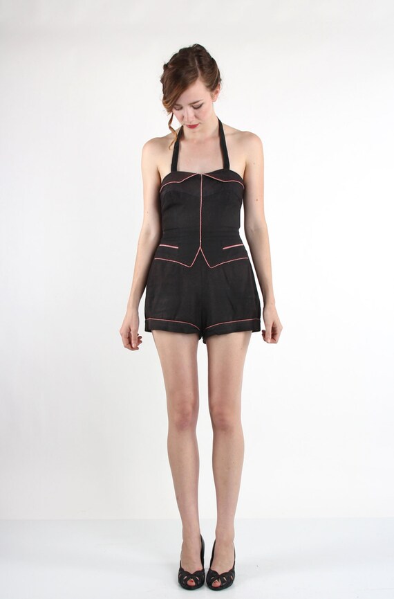 RESERVED 1940s Swim Suit . Black Bathing Suit TUX by VeraVague