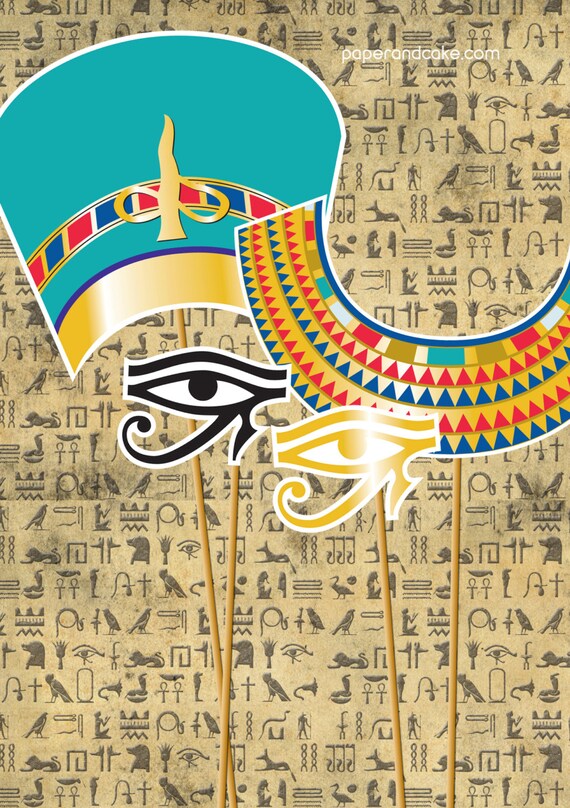 Egyptian King Tut and Queen Nefertiti Printable PHOTOBOOTH PROPS - EDITABLE Text Instant Download Il_570xn