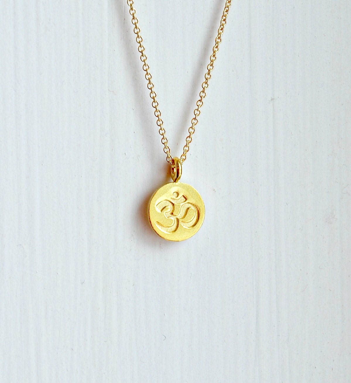Ohm necklace small round om symbol pendant gold by littleglamour