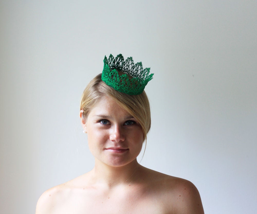 Woodland Princess Fairy Tale Lace Crown -  green, queen, forest, halloween costume - neesiedesigns