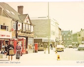 Bond Gate Darlington County Durham England Vintage Postcard, Retro Shopping Scene with Old Cars, English Souvenir - VintagePackRat