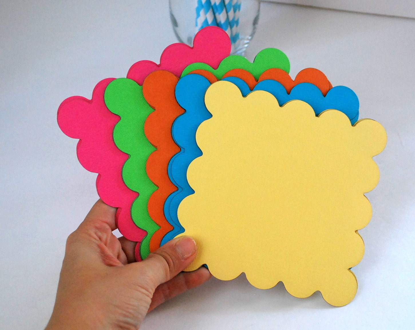 20 big Scalloped squares (5 inches) -5 bright colors A844 Il_570xn