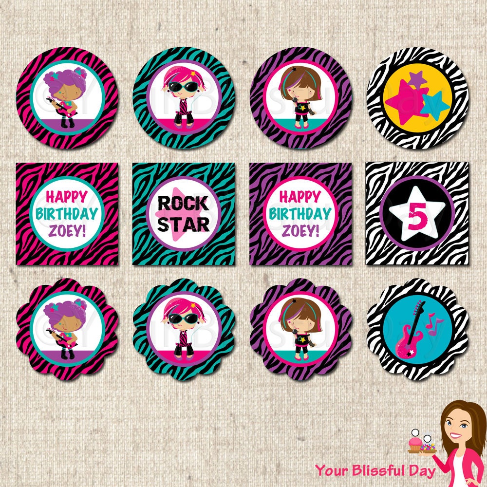 PRINTABLE Personalized Girl Rock Star Party Circles Il_570xn