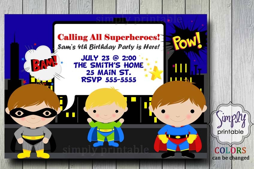 Superhero Birthday Invitation (Digital file) Il_570xn