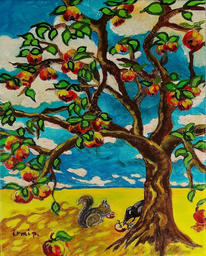 Apple Tree Original Acrylic Painting Whimsical by FreelyExpressed