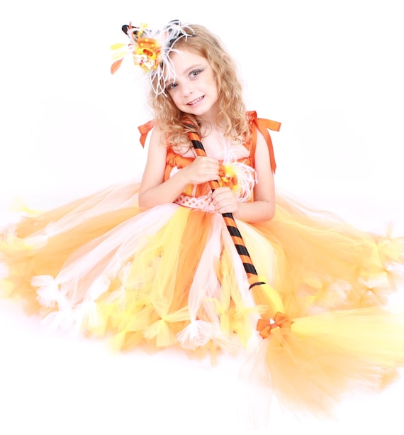 Petti Tutu Dress - Halloween Candy Corn Witch Costume - Yellow Orange White - Simply Sweet - 5-6 Youth Girl Il_570xn