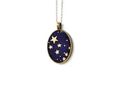 gold stars necklace, midnight blue sky, galaxy, universe, space, fiber necklace - colortreasures