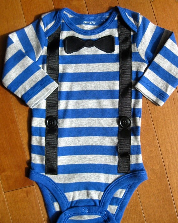 Baby Boy Bow tie Suspender Striped Bodysuit by MadiBethCreations