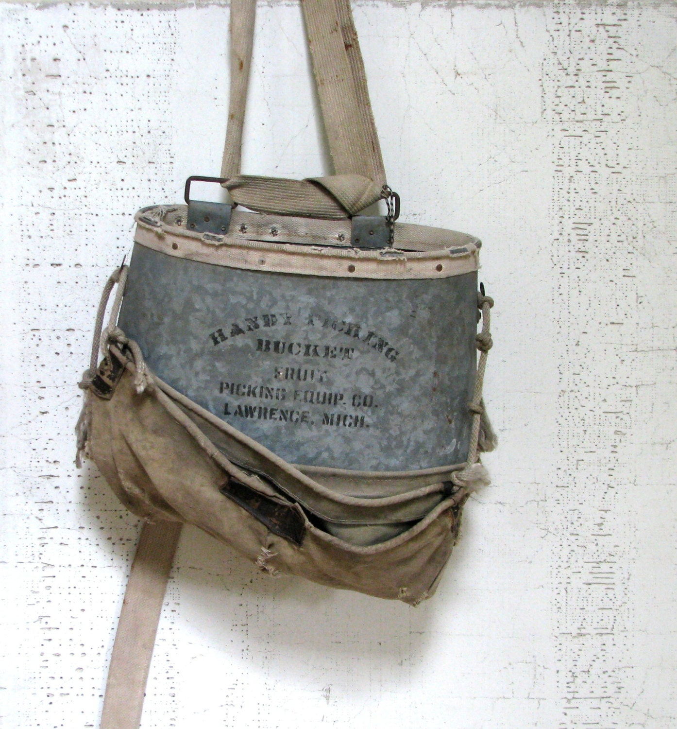 metal and canvas apple picking bag vintage home by tribute212